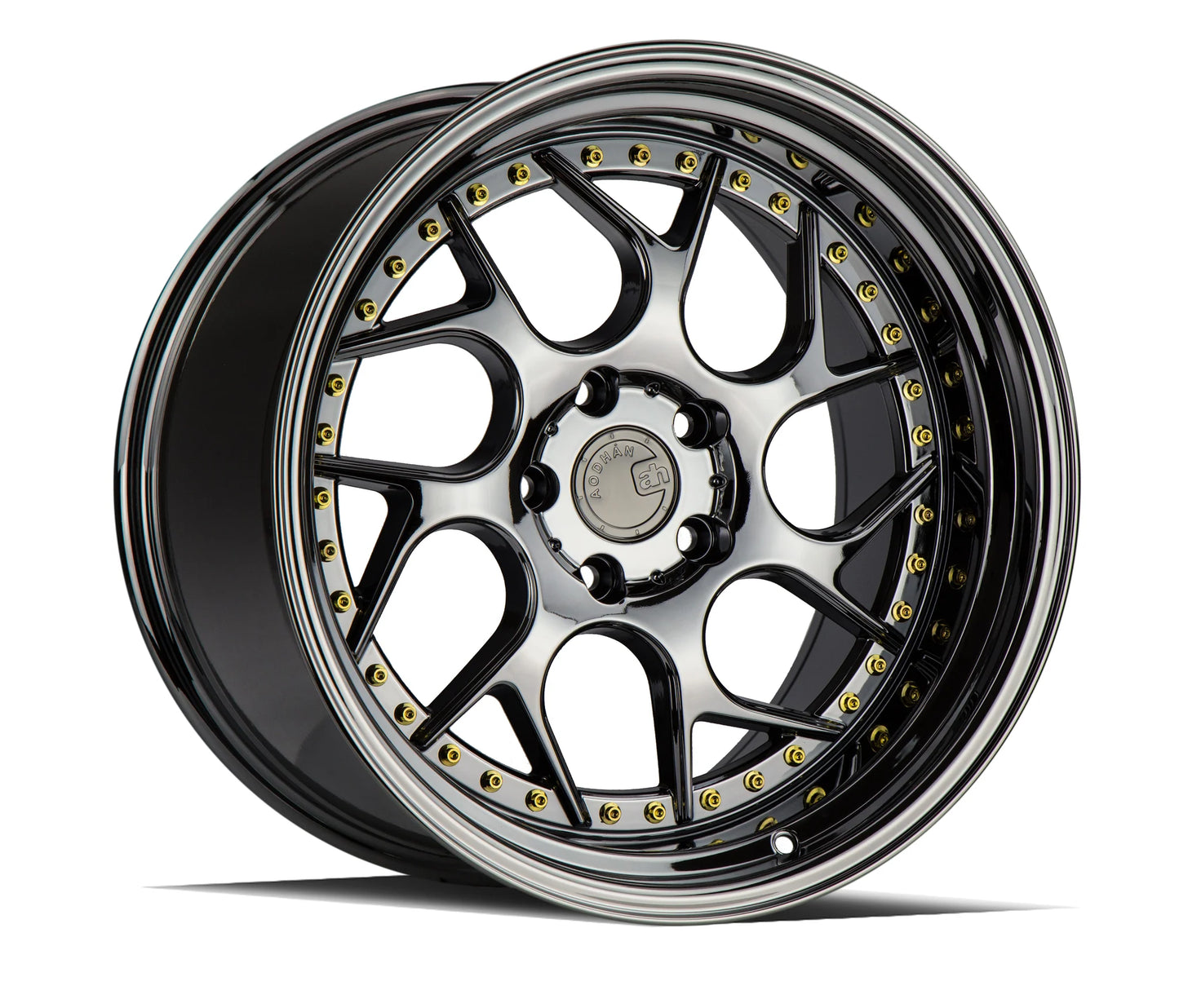 AODHAN WHEELS DS01 - Gloss Black Vacuum w/ Gold Rivets | Bold, High-Performance Deep-Dish Wheels for Sport, Tuner & Luxury Cars