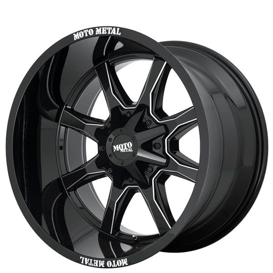 MOTO METAL WHEELS MO970 GLOSS BLACK WITH MILLED SPOKE & MOTO METAL ON LIP OFF-ROAD RIMS