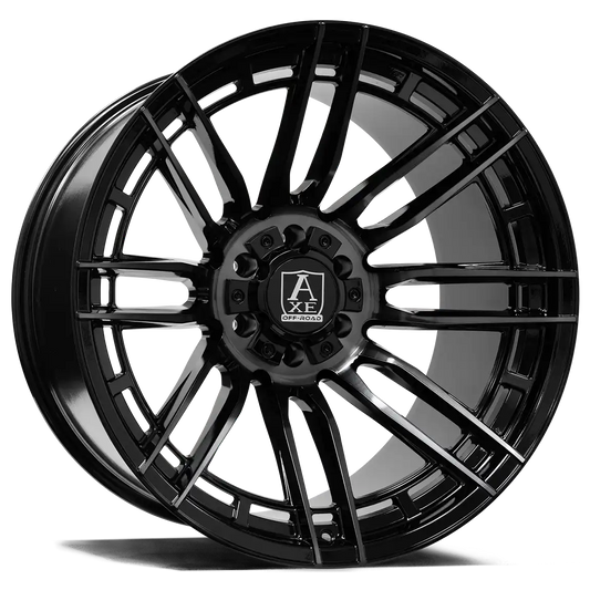 "AXE Wheels Offroad Thanos Gloss Black/Dark Tint – Rugged and stylish off-road rims for trucks & SUVs, built for durability, performance, and a bold aesthetic."