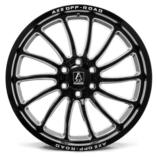 AXE Wheels Chronus Gloss Black Milled – Stylish and durable off-road rims designed for trucks and SUVs, offering premium performance and a bold look