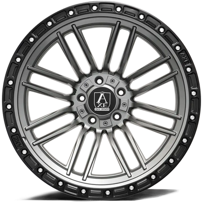 "AXE Wheels Offroad Icarus Grey – Rugged and stylish off-road rims for trucks & SUVs, built for durability, performance, and a bold aesthetic."
