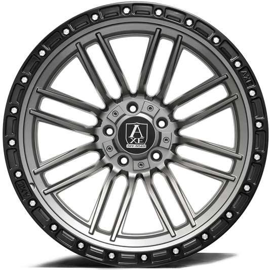 "AXE Wheels Offroad Icarus Grey – Rugged and stylish off-road rims for trucks & SUVs, built for durability, performance, and a bold aesthetic."
