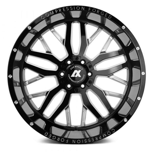 AXE Wheels Compression Offroad AX1.0 Gloss Black Milled – Durable and stylish off-road rims for trucks & SUVs, designed for high performance with a bold, milled finish.