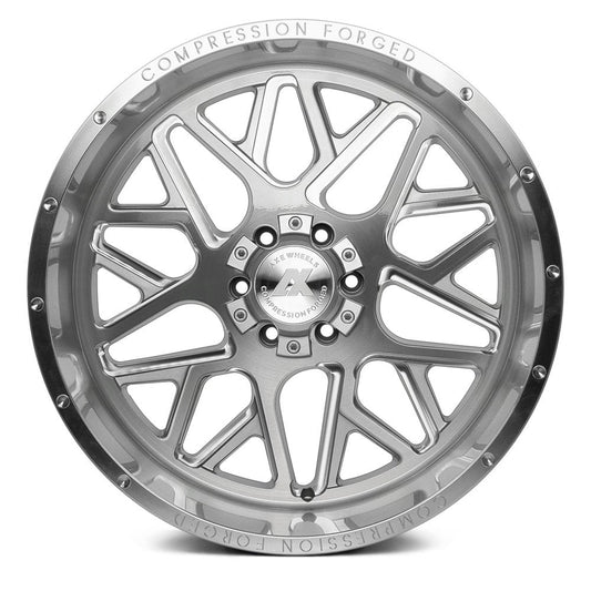 "AXE Wheels Compression Offroad AX5.1 Silver – Precision-crafted off-road rims with a sleek silver finish, designed for durability and exceptional performance on any journey."