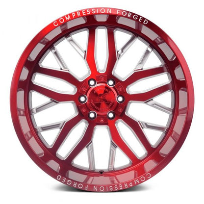 "AXE Wheels Compression Offroad AX1.2 Candy Red – Bold and durable off-road rims for trucks & SUVs, designed for high performance with a striking candy red finish."