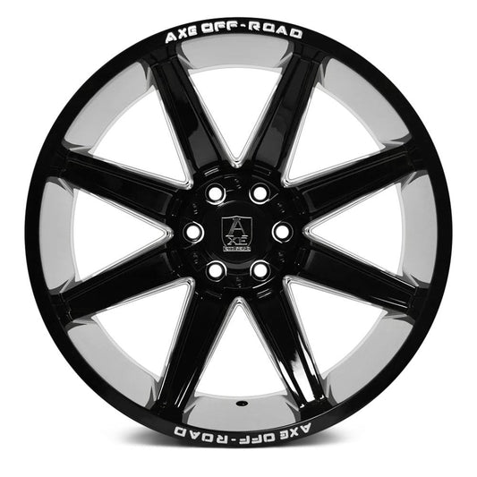 "AXE Wheels Offroad Artemis Gloss Black Milled – Durable and stylish off-road rims for trucks & SUVs, designed for top performance and a bold look."







