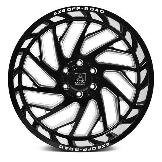 "AXE Wheels Offroad Zeus Gloss Black Milled – Premium off-road rims for trucks & SUVs, offering durability, aggressive style, and high performance."







