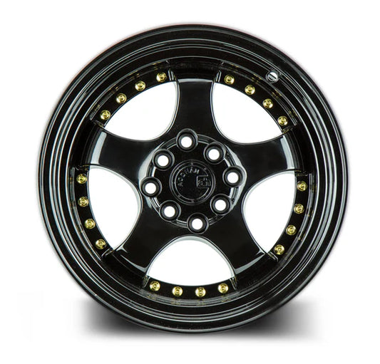 AODHAN WHEELS AH03 - Gloss Black w/ Gold Rivets | Sleek Multi-Spoke Performance Wheels for Sport & Luxury Cars