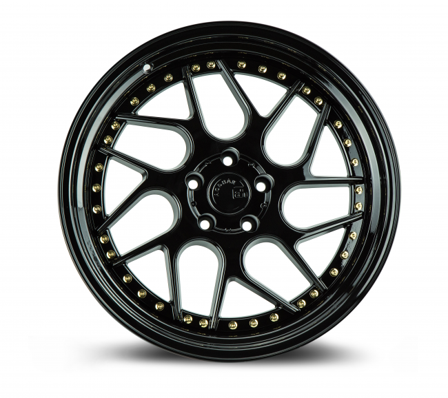 AODHAN WHEELS DS01 - Gloss Black Vacuum W/ Gold Rivets