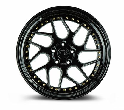 AODHAN WHEELS DS01 - Gloss Black Vacuum w/ Gold Rivets | Bold, High-Performance Deep-Dish Wheels for Sport, Tuner & Luxury Cars